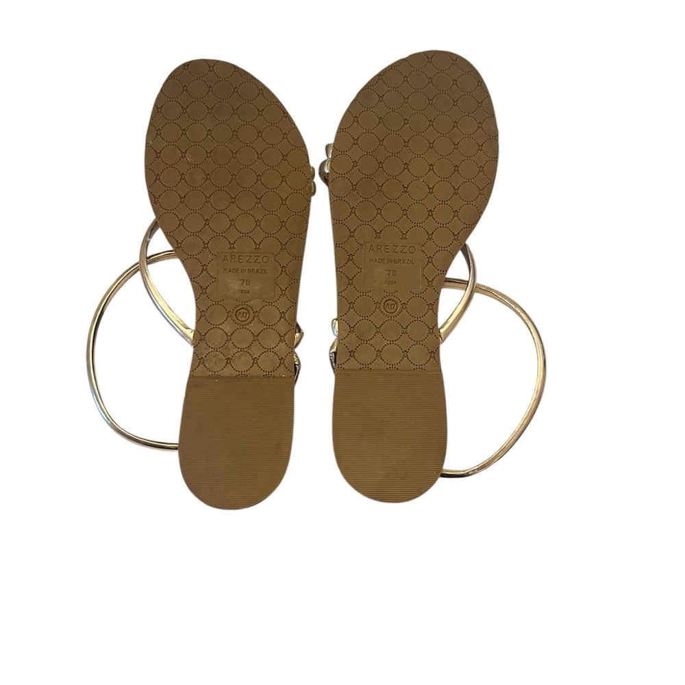 Arezzo Metallic Gold Strappy Tan Footbed Sandals - Picture 3 of 4